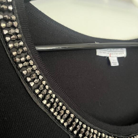 Y2K Joseph A Stud Collar Womens Sweater Sz L Goth Glam Pullover Beaded Holiday - Picture 4 of 13